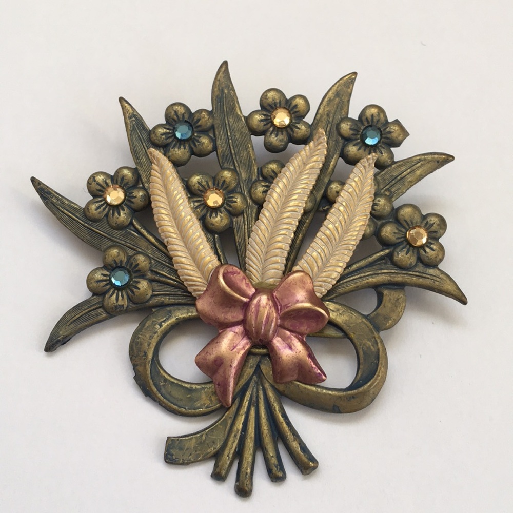 Vintage Metal Floral Bouquet Brooch Pin